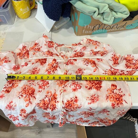 Loft White Floral Lightweight Cotton Button Front Gauzy Breezy Top Lace Medium - Picture 8 of 8
